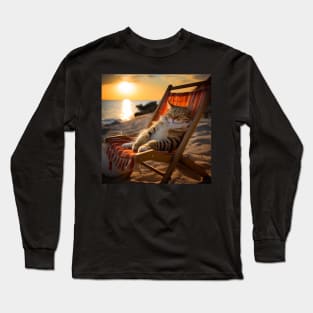 Seashore Slumber - Cat's Sunset Repose Long Sleeve T-Shirt